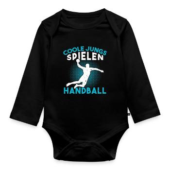 Des gars cool qui jouent au handball handball - Body Bébé bio manches longues - noir - Devant