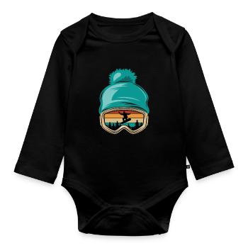 Snowboard, Halfpipe, Wintersport, Skibrille - Baby Bio-Langarm-Body - Schwarz - Vorne