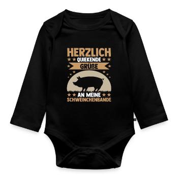 Schwein Schweinebauer Bauernhof Schweine - Baby Bio-Langarm-Body - Schwarz - Vorne