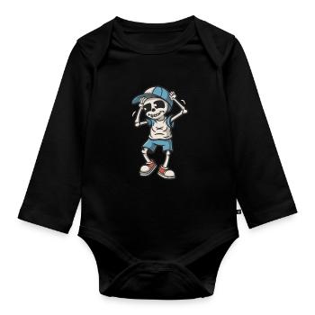 Funny Skeleton Skull Dancing Halloween - Organic Longsleeve Baby Bodysuit - black - Front