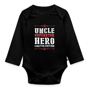 Best Uncle Hero Saying - Organic Longsleeve Baby Bodysuit - black - Front