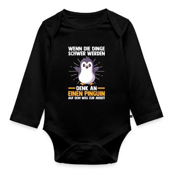 Cute Penguin - Organic Longsleeve Baby Bodysuit - black - Front