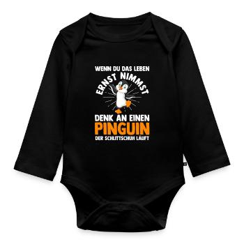 Kaffee Pinguin - Baby Bio-Langarm-Body - Schwarz - Vorne