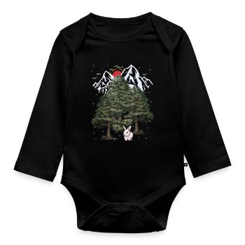 Alps, Bunny, Winter, Snowfall, Christmas, Rabbit - Organic Longsleeve Baby Bodysuit - black - Front