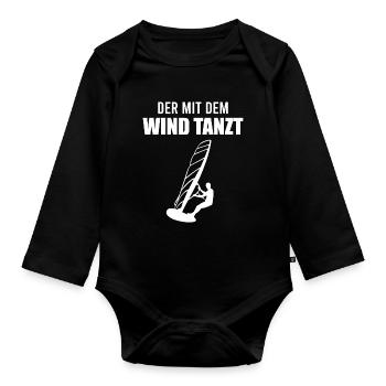 Wind dancer - surfer soul - Organic Longsleeve Baby Bodysuit - black - Front