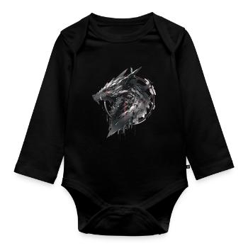 Mecha Animal Tiger Wolf Fox Dino Bear Cyborg - Organic Longsleeve Baby Bodysuit - black - Front