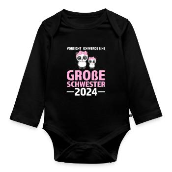 Große Schwester 2024 Panda Grosse Schwester 2024 G - Baby Bio-Langarm-Body - Schwarz - Vorne