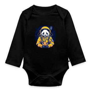 Panda Astronaut - Bamboo Rocket Adventures - Baby Bio-Langarm-Body - Schwarz - Vorne