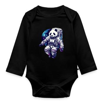 Panda Astronaut - Bamboo Rocket Adventures - Baby Bio-Langarm-Body - Schwarz - Vorne