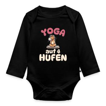 Yoga auf 4 Hufen - Pferde Yoga - Baby Bio-Langarm-Body - Schwarz - Vorne