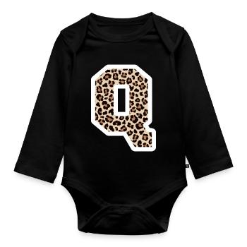 lettre Q motif léopard -idée cadeau d’anniversaire - Body Bébé bio manches longues - noir - Devant