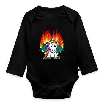 Dragon ardent Licorne fantaisie fable pour enfants - Body Bébé bio manches longues - noir - Devant