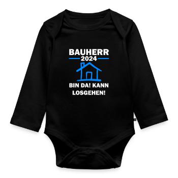 Bauherr 2024 Hausbau Baubeginn Geschenk - Baby Bio-Langarm-Body - Schwarz - Vorne