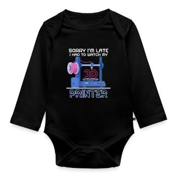 Sorry Ich Bin Zu Spät - 3D Drucker 3D Druck - Baby Bio-Langarm-Body - Schwarz - Vorne