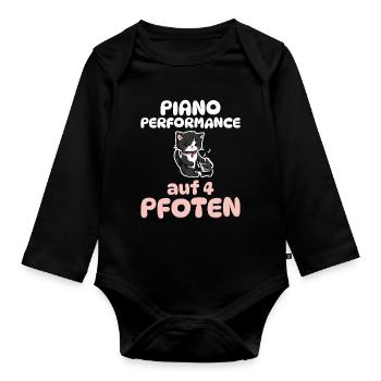 Piano-Performance auf 4 Pfoten - Katzen Klavier - Baby Bio-Langarm-Body - Schwarz - Vorne