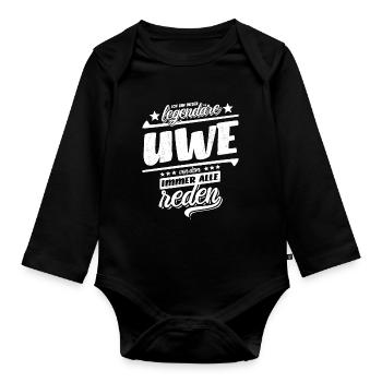 Ich bin dieser legendäre Uwe von dem alle reden - Baby Bio-Langarm-Body - Schwarz - Vorne
