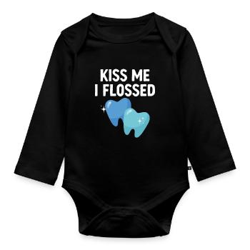 Küss mich ich Zahnseide Zahnarzt Zahnheilkunde Zahn D - Baby Bio-Langarm-Body - Schwarz - Vorne