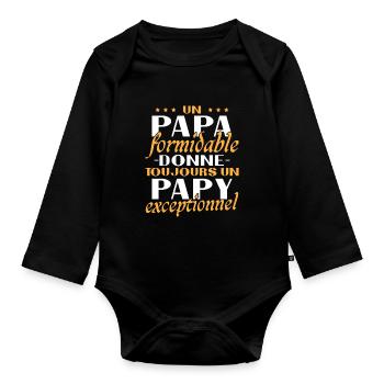 Un papa formidable Papy exceptionnel cadeau - Body Bébé bio manches longues - noir - Devant