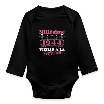 Woman Vintage 1944 Gift Birthday Humor - Organic Longsleeve Baby Bodysuit - black - Front