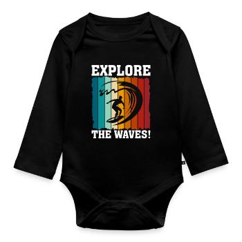 Explorez les vagues ! - Body Bébé bio manches longues - noir - Devant