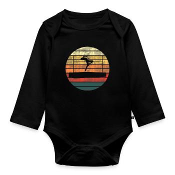 Sonnenuntergang Hochsprung Silhouette - Baby Bio-Langarm-Body - Schwarz - Vorne