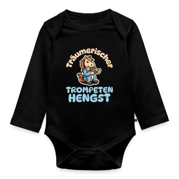 Träumerischer Trompeten Hengst - Pferde Trompete - Baby Bio-Langarm-Body - Schwarz - Vorne
