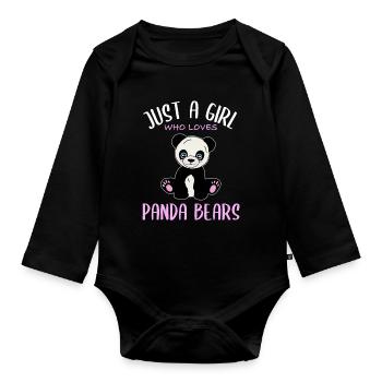 Girl's heart for pandas - Organic Longsleeve Baby Bodysuit - black - Front