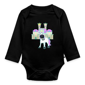 Castle Unicorn King Fairy Tale Kingdom Child Baby - Organic Longsleeve Baby Bodysuit - black - Front