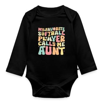 Softball Tante - Baby Bio-Langarm-Body - Schwarz - Vorne