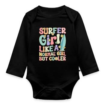 Surfing Girl Female Surfer - Organic Longsleeve Baby Bodysuit - black - Front