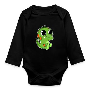 Dino Motif Dinosaur Baby Toddler - Organic Longsleeve Baby Bodysuit - black - Front