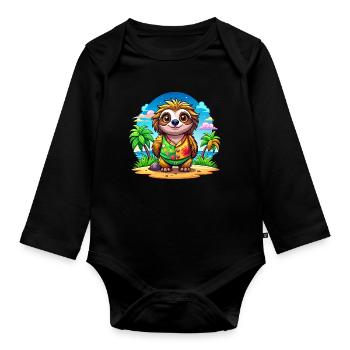 Paresseux mignon des vacances - Body Bébé bio manches longues - noir - Devant