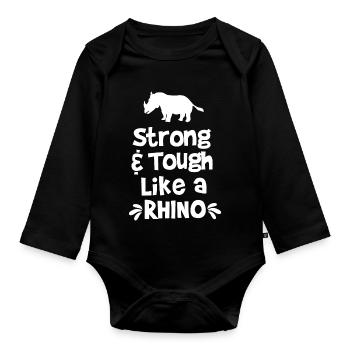 Strong and tough like a rhino - Organic Longsleeve Baby Bodysuit - black - Front