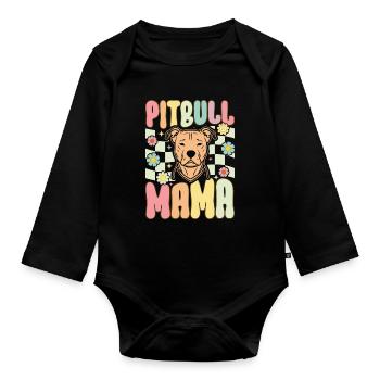 Groovy Pitbull Maman Amoureuse des chiens - Body Bébé bio manches longues - noir - Devant