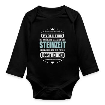 Die Steinzeit überragend und mit Erfolg bestanden - Baby Bio-Langarm-Body - Schwarz - Vorne