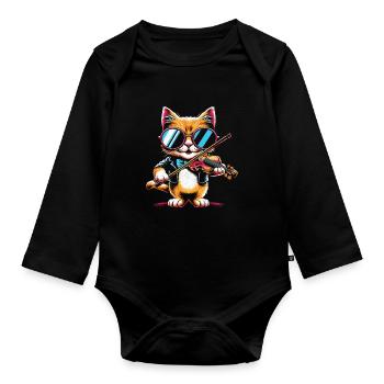 Chat Jouant Du Violon Instrument Violoniste Violon Vi - Body Bébé bio manches longues - noir - Devant