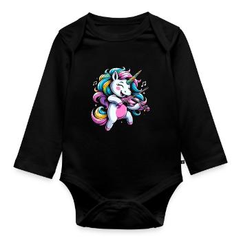 Unicorn Violin Instrument Violinist Fiddler Violin - Organic Longsleeve Baby Bodysuit - black - Front