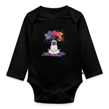 Pug Meditates Lotus Tree of Life Meditation - Organic Longsleeve Baby Bodysuit - black - Front