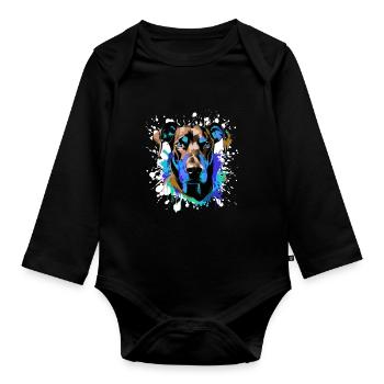 Doberman Dog Head Portrait Colorful - Organic Longsleeve Baby Bodysuit - black - Front