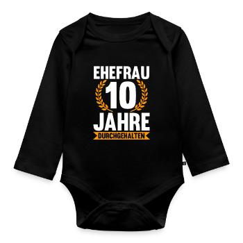 10 Jahre Ehe Ehefrau Rosenhochzeit Geschenk - Baby Bio-Langarm-Body - Schwarz - Vorne