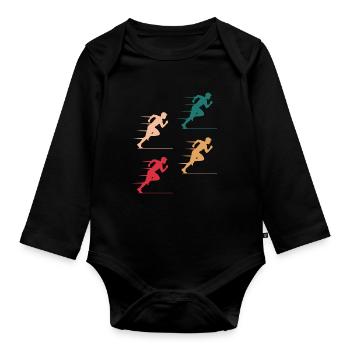 Colorful Sprinter Action Gift - Organic Longsleeve Baby Bodysuit - black - Front