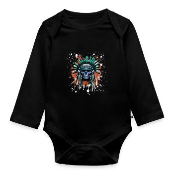 Apache Skull Indian Colorful - Organic Longsleeve Baby Bodysuit - black - Front