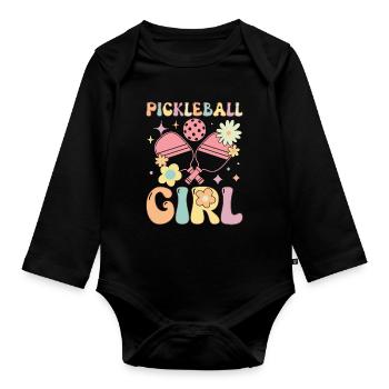 Joueur de pickle ball groovy - Body Bébé bio manches longues - noir - Devant