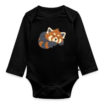 Red Panda Sleeps - Organic Longsleeve Baby Bodysuit - black - Front