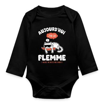 J ai la flemme humour drôles - Body Bébé bio manches longues - noir - Devant