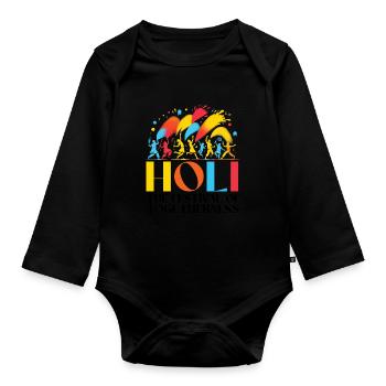 Happy Holi Grüße Hinduismus Indisches Fest - Baby Bio-Langarm-Body - Schwarz - Vorne