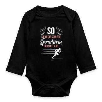Coolest female sprinter – world class - Organic Longsleeve Baby Bodysuit - black - Front