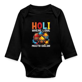 Happy Holi Grüße Hinduismus Indisches Fest - Baby Bio-Langarm-Body - Schwarz - Vorne