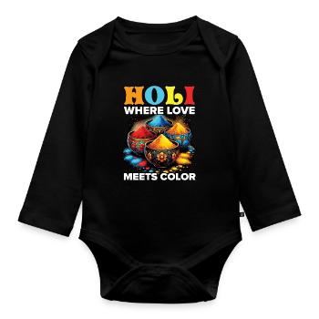 Happy Holi Grüße Hinduismus Indisches Fest - Baby Bio-Langarm-Body - Schwarz - Vorne