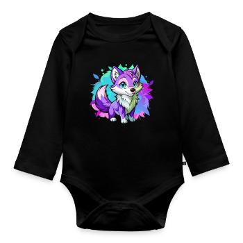 Bébé loup violet - Body Bébé bio manches longues - noir - Devant